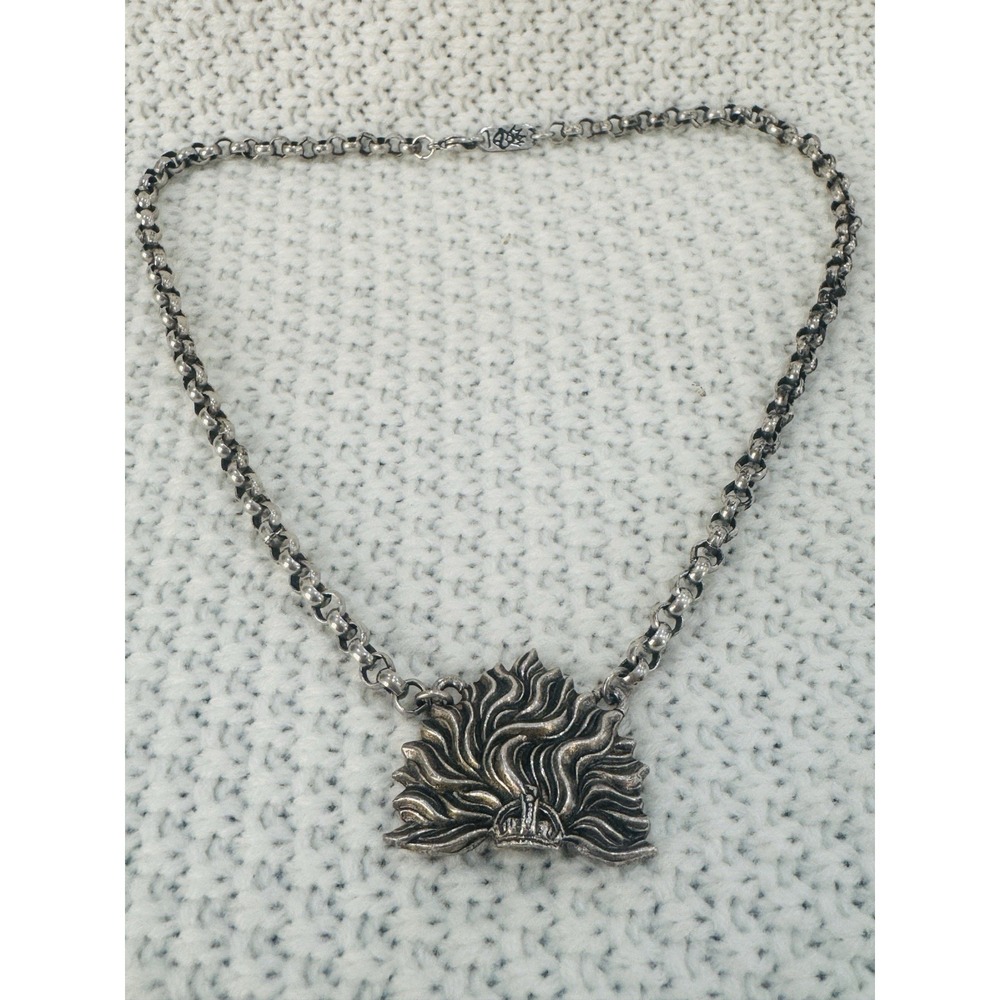 Classic Hardware Crown Flame Pendant Necklace 17" Silver Tone Gothic